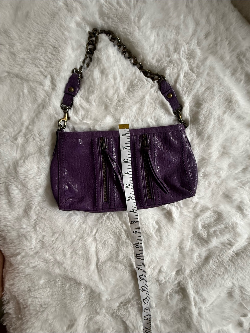 Korto Momolu Purple Leather Shoulder Bag Y2K Chain Strap Zip Detail Purse - Picture 5 of 8